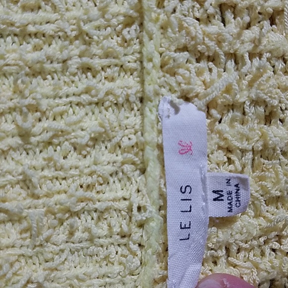 Beautiful Bright Yellow Textured LeLis Sweater with Wooden Buttons Size Medium - Picture 2 of 7